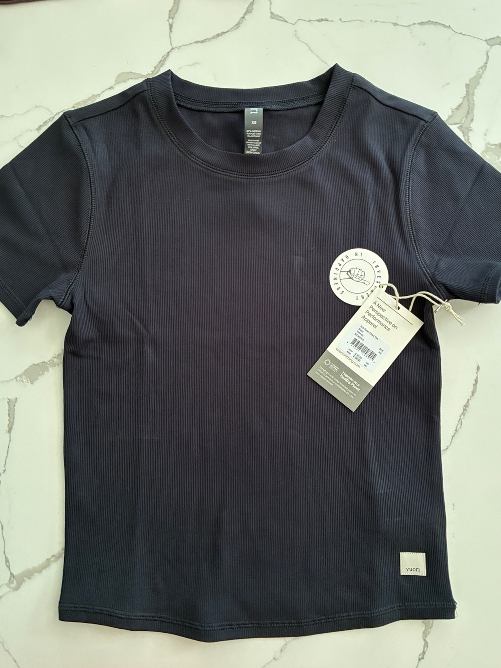 NWT Vuori Pose Short Sleeve Ribbed Crop Top, XS, Black